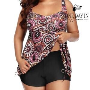 Aqua Eve Plus Size Twist Front Boyshort Tankini Swimsuit Size 22W